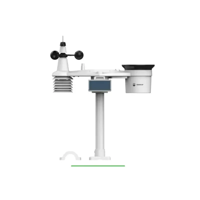 SenseCAP all-in-one LoRaWAN weather station with anemometer, rain gauge, and solar panel