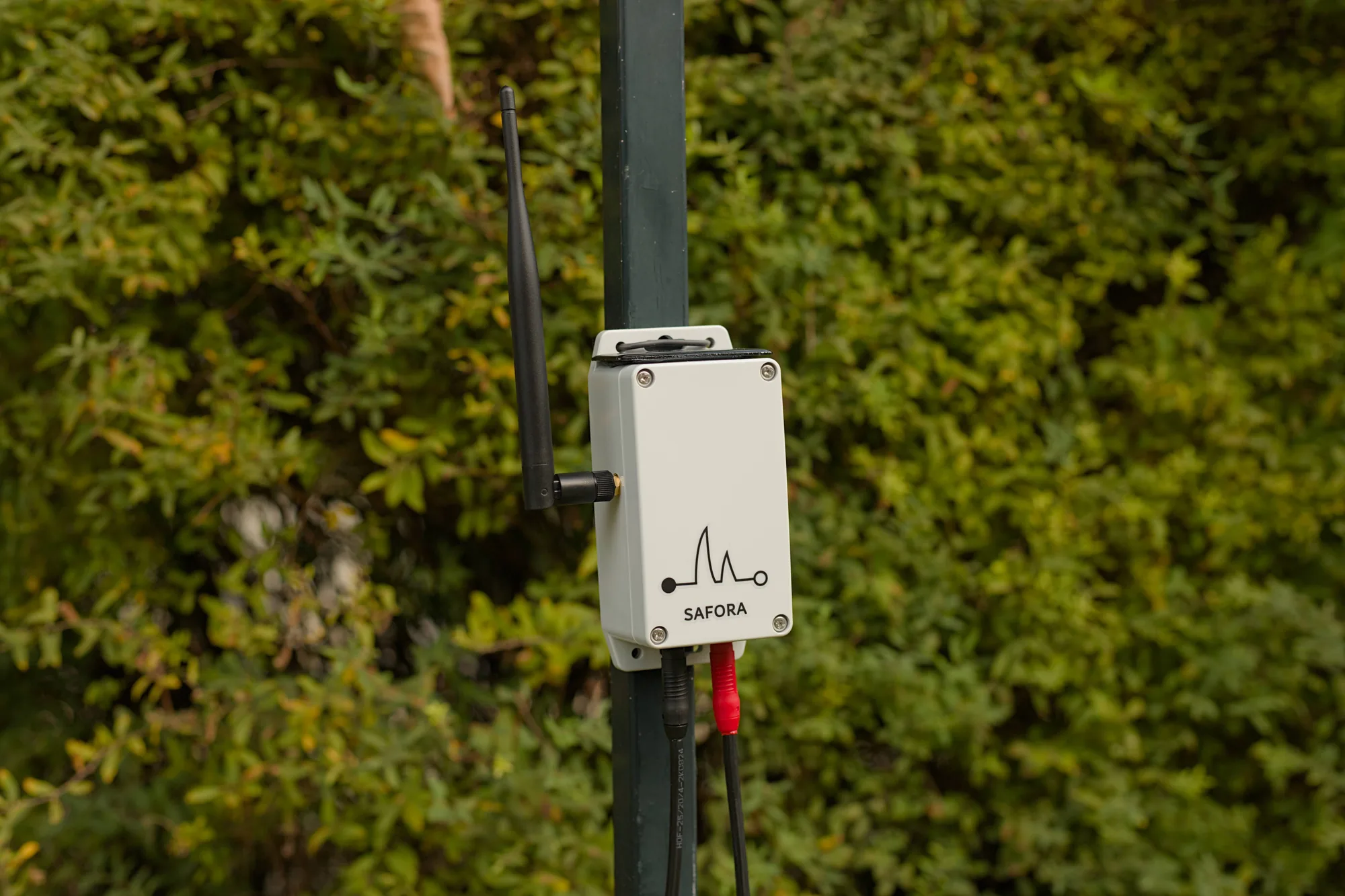 Safora Fence Shield mounted on an electric fence post in the field